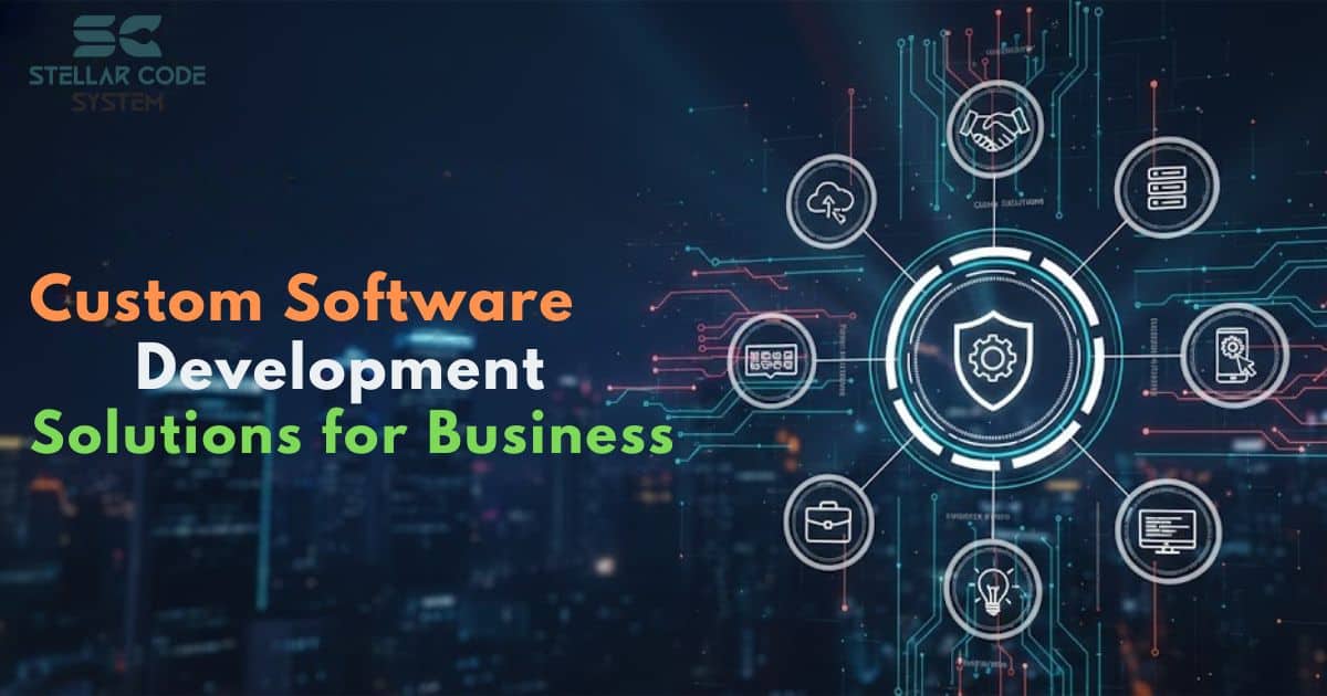 A team of expert developers collaborating on a complex, custom software architecture displayed on high-resolution monitors.