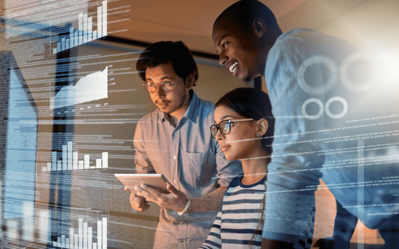 A lead systems architect analyzing distributed microservices architecture diagrams, optimizing API processing channels, and running latency stress tests on an enterprise software module.
